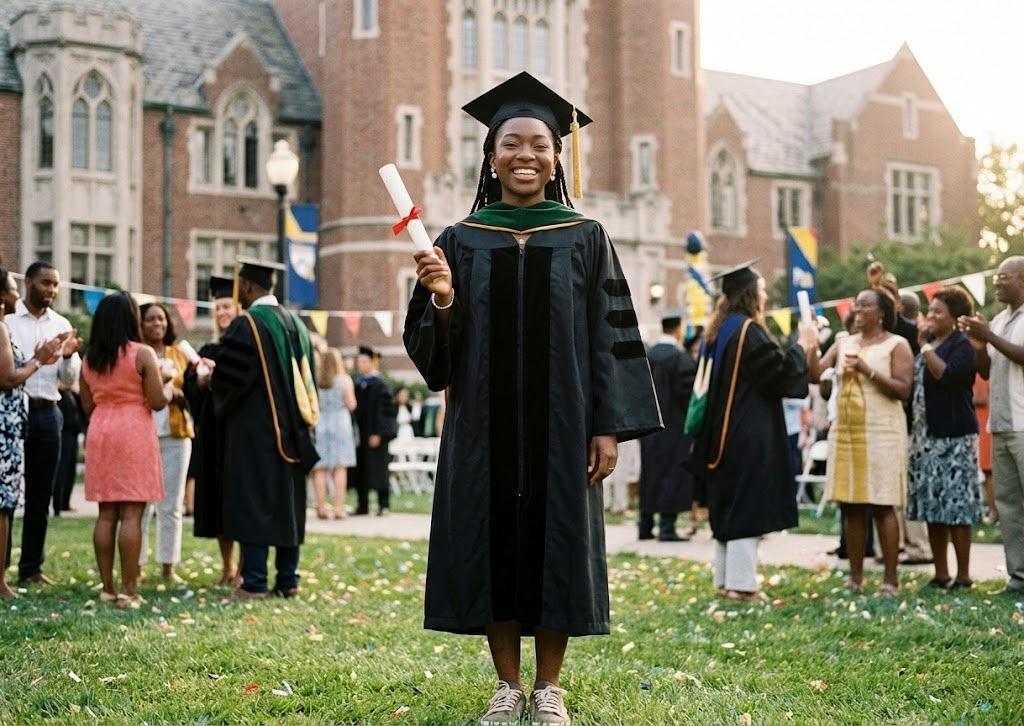 Graduate holding a diploma at a graduation ceremony